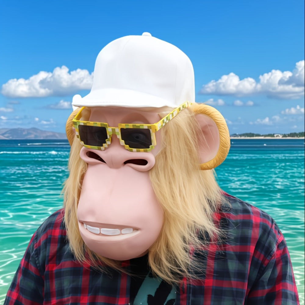 Funny Cartoon Animal Costume for Adults Halloween Parties Cosplay Role Play Prank Gift White Gorilla Chimpanzee | Gorilla Monkey Plush Full Head Mask with White Hair Glasses Hat