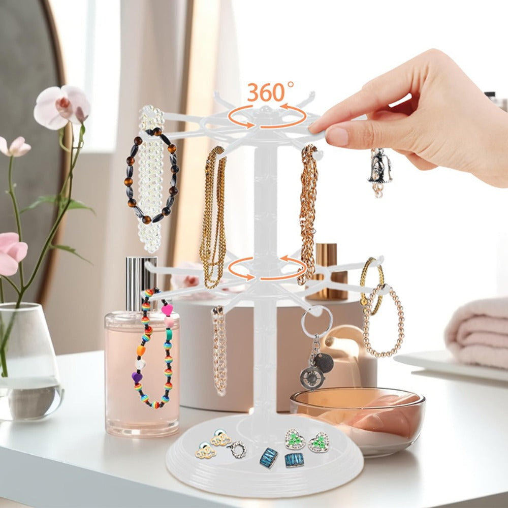 Rotating Jewelry Stand 2-Tier Black – Necklace Bracelet Earring Organizer Display Rack, Plastic Hanging Jewelry Tower for Dressing Table Counter, Keychain Holder, No Electricity Ne - product image 6