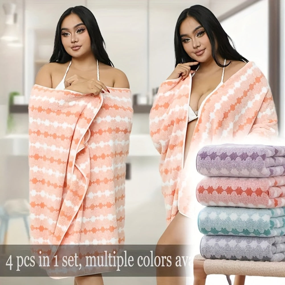 Extra Large Bath Towel Set 4 Piece for Women - 300GSM Ultra Soft Quick Dry Absorbent Solid Color Hand Towels | Orange Green Blue Purple Pink | Spa Yoga Fitness Gym Bathroom Gift - product image