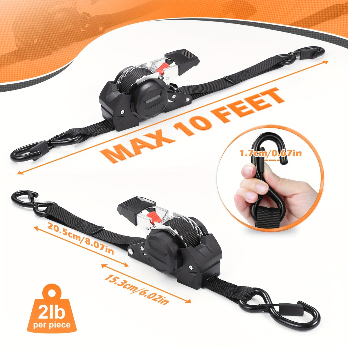 4pcs Retractable Ratchet Straps, 2pcs 10 Feet Heavy Duty Auto Self Retracting Tie Down Straps - Cargo Straps For Truck, Cargo Trailer, Motorcycle, Moving - product image 4
