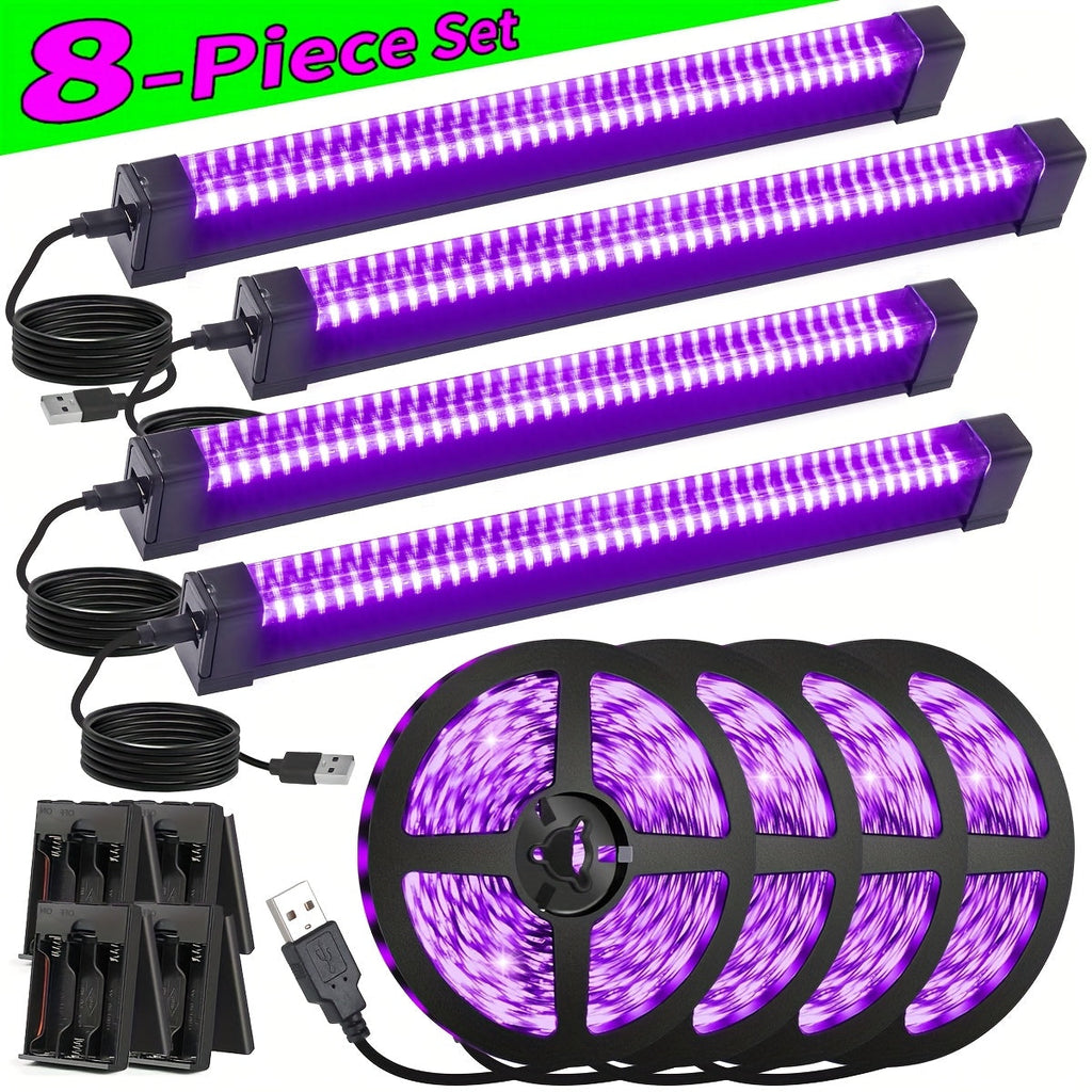 UV Black Light Bars & Strips 8-Piece Set – 385-400nm USB Powered 5V LED Blacklight for Glow Party, Halloween, Neon Party, Body Paint & Fluorescent Art (4x32cm + 4x250cm) - product image 19