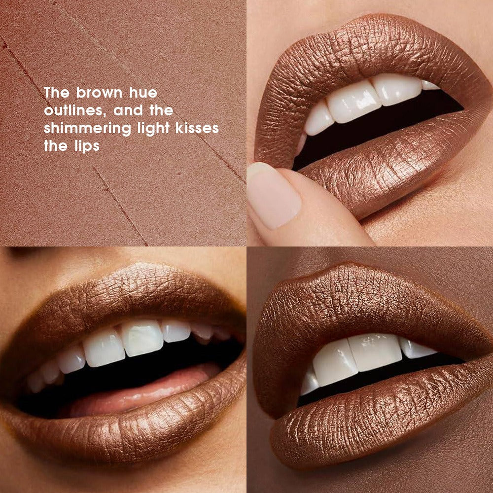 Golden Lipstick Set with Lip Liner Pencil 2 Piece — Brown Shimmer Lipstick and Nude Lip Liner, Viral Fall Makeup Kit Luxury Press Gold Lip Color for Women, Perfect Beauty Gift - product image 7