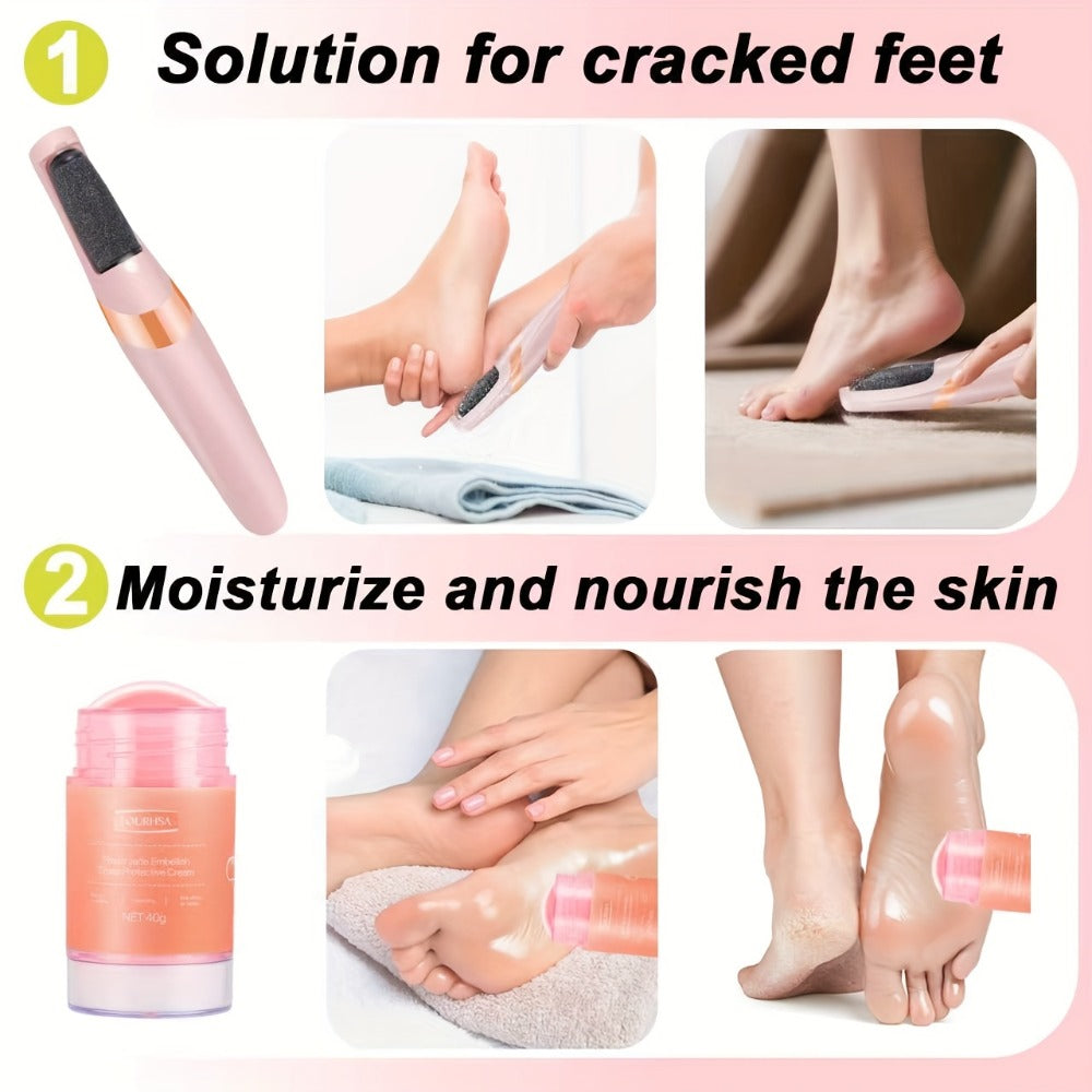 Electric Callus Remover for Feet with Foot Cream Stick Rechargeable Pedicure Tool 2 Speeds 2000 5000 RPM 2 Roller Heads – Dead Skin Dry Callus Cracked Heel Remover 60-Min Battery G - product image 5
