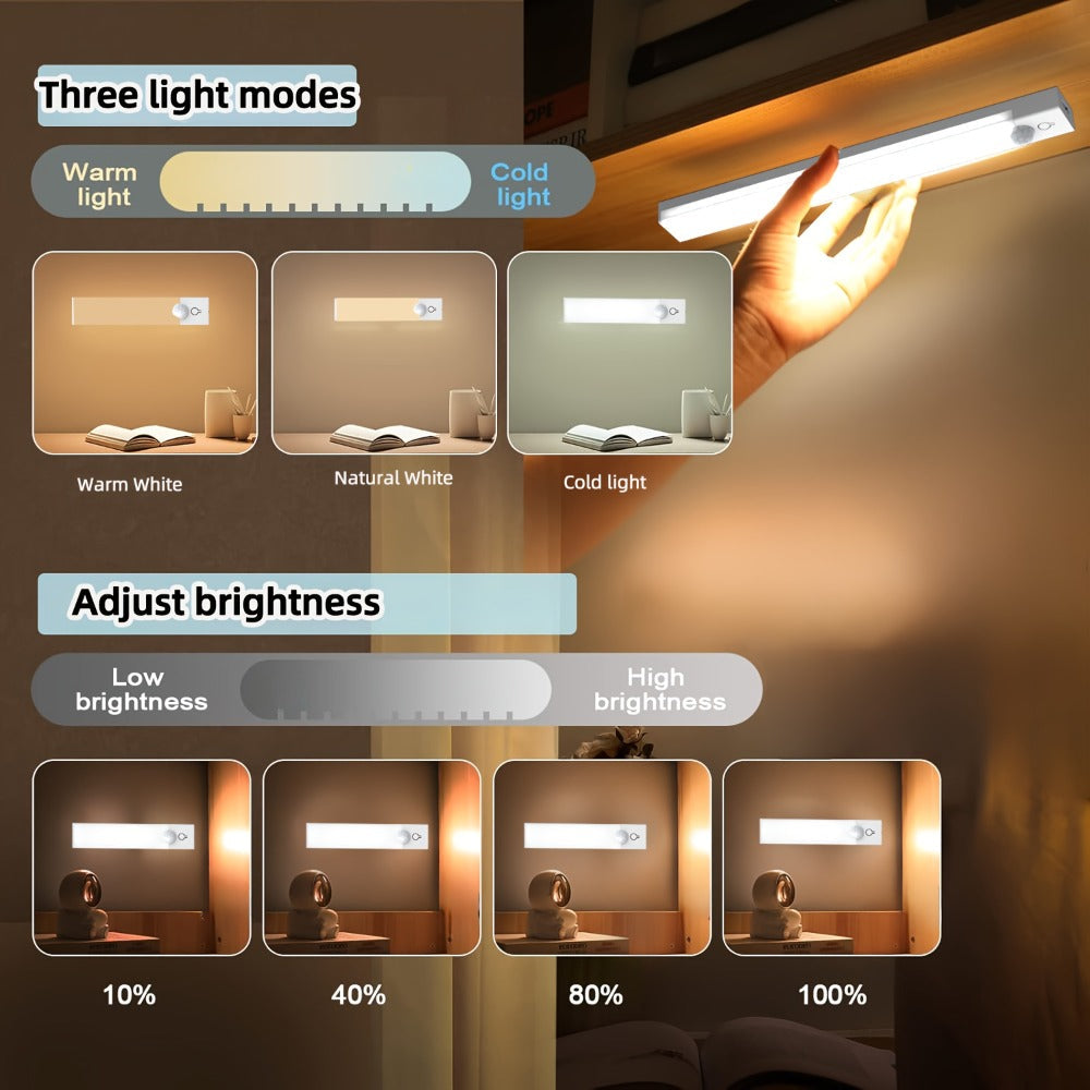 Motion Sensor Light 3 Pack USB Rechargeable LED Cabinet Light Dimmable 3 Color Temps Magnetic Base for Kitchen Closet Stairs Hallway Bedroom 7.87" 11.81" - product image 5