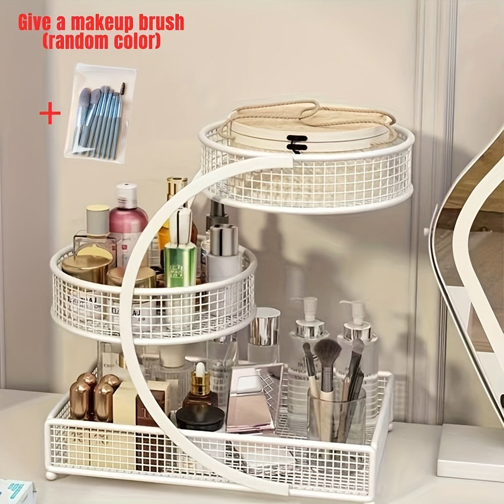 Lightweight Metal Cosmetic Storage Rack with Makeup Brushes Included No-Installation Countertop Organizer for Bathroom Dresser Vanity Skincare Makeup Black White - product image 9
