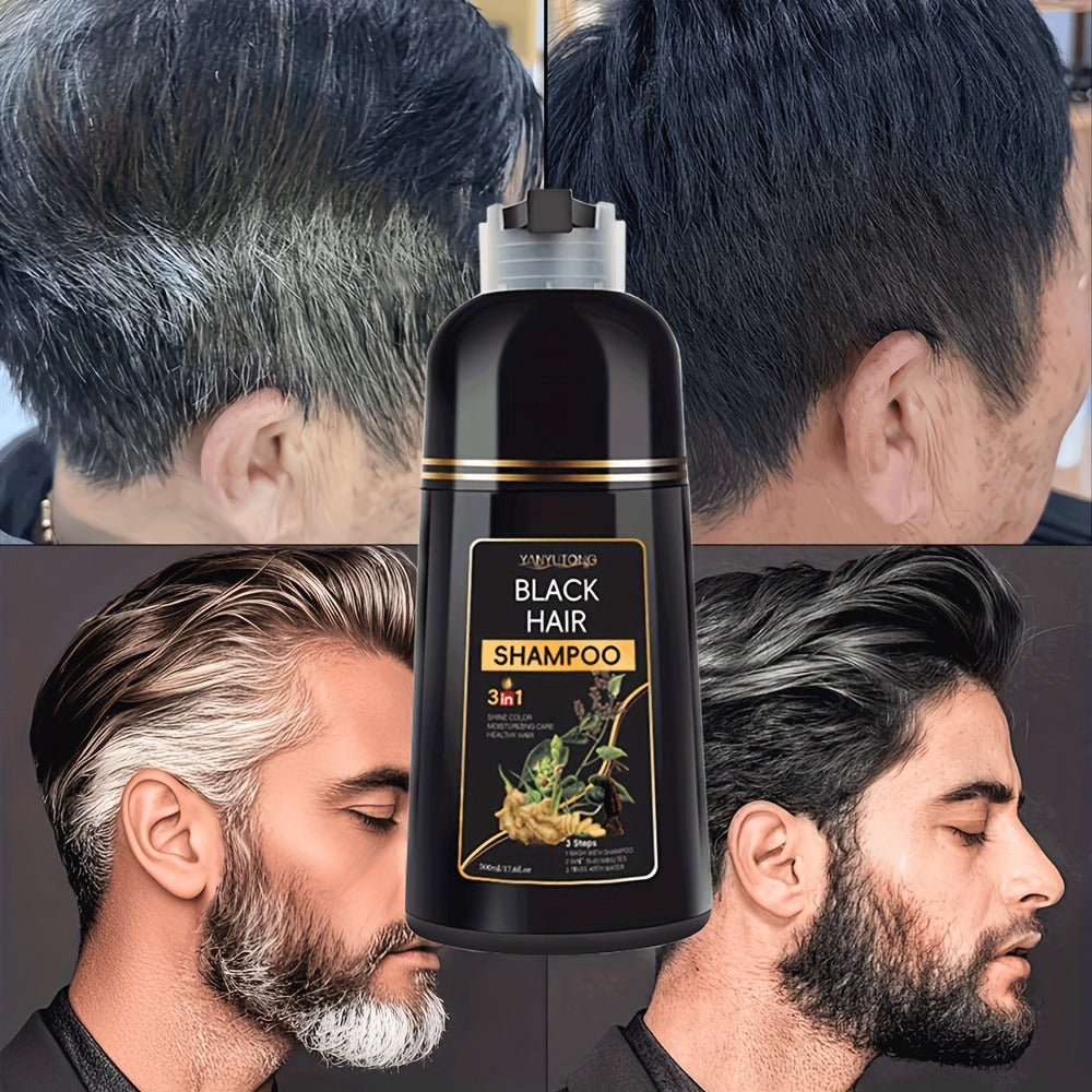 3-in-1 Black Hair Dye Shampoo & Beard Color Cleanser — Natural Herbal Formula, Fast Coloring, Long-Lasting, Gentle Moisturizing, All Hair Types, Men & Women, 500ml - product image 2