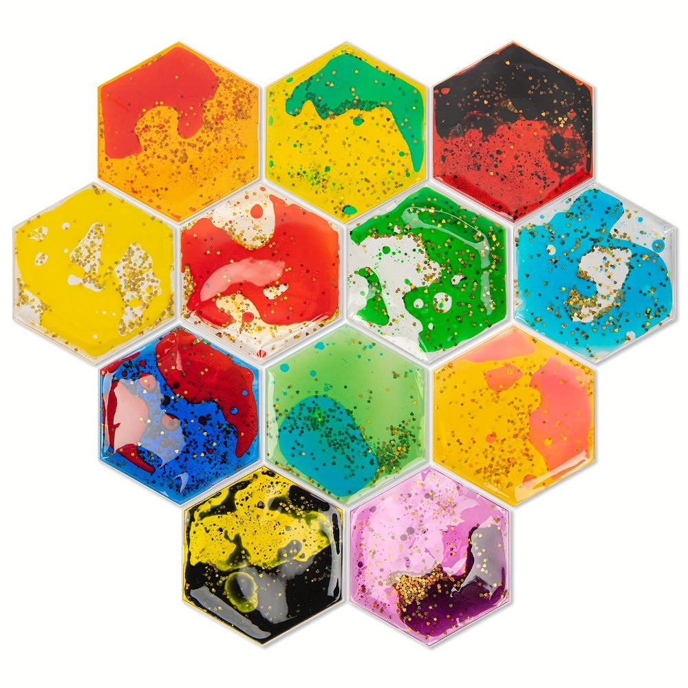 Liquid Tiles Vinyl Flexible Wall Stickers 12-Pack – Geometric Sensory Tiles for Wall & Floor Decor, Stress Relief Fidget Tiles, Square & Hexagon Shapes, 5.9 x 5.9 Inches Each - product image 6