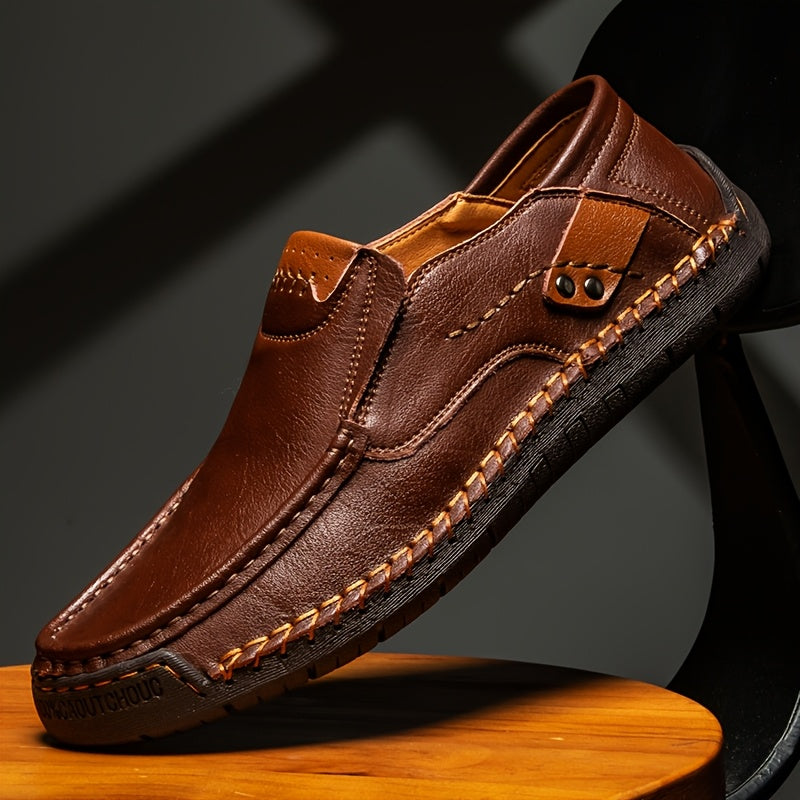 Men's Hand-Stitched Loafers, Non-Slip Wear-Resistant Rubber Sole Driving Moccasins, Vintage Brown Comfortable Smart Casual Daily Walking Business Office Shoes - product image 6