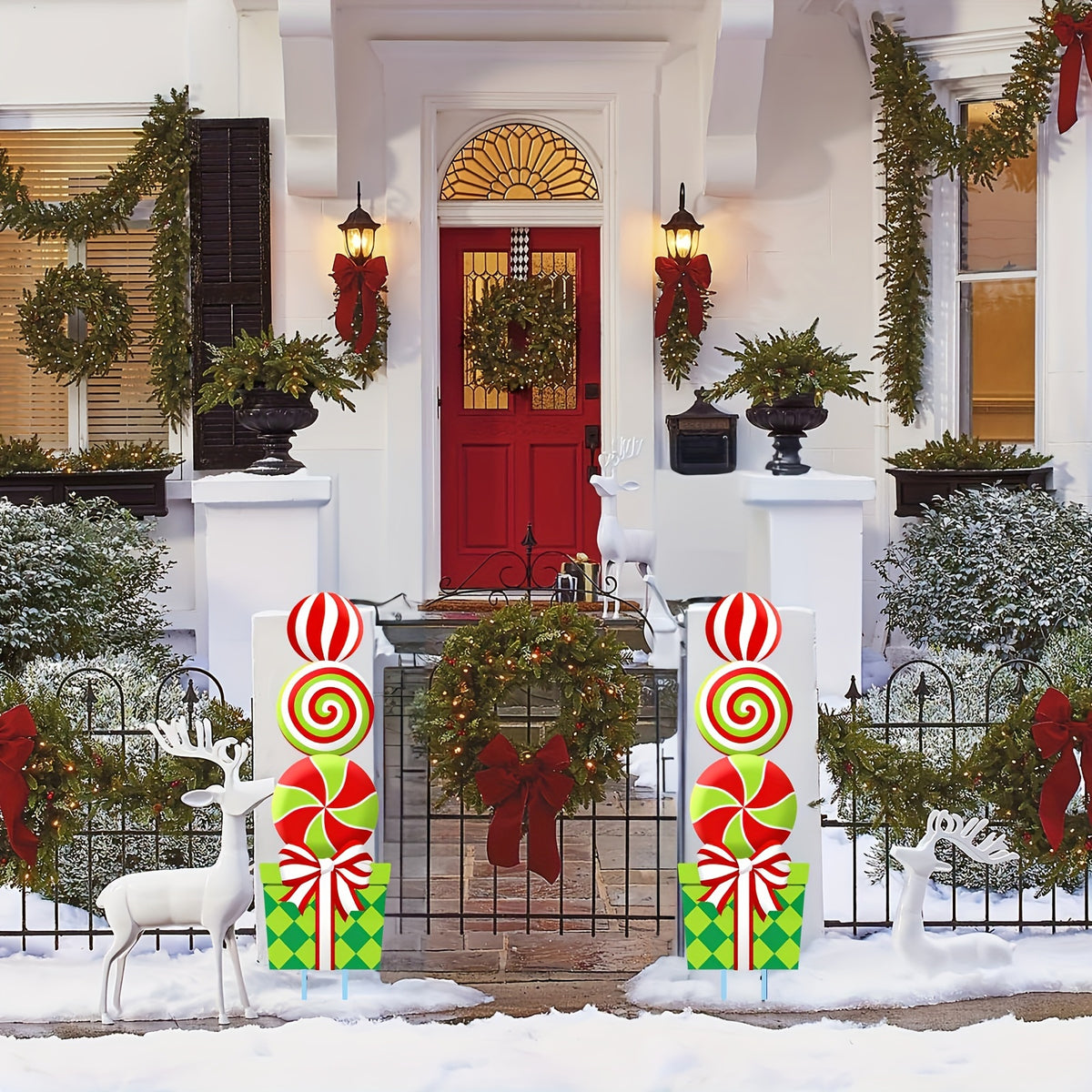 2D Flat, [2D Flat] [2D Flat] Christmas Peppermint Candy Lawn Stake Set of 2, Giant Swirl Lollipop Yard Cutout, Festive Outdoor Front Garden Christmas - product image 6