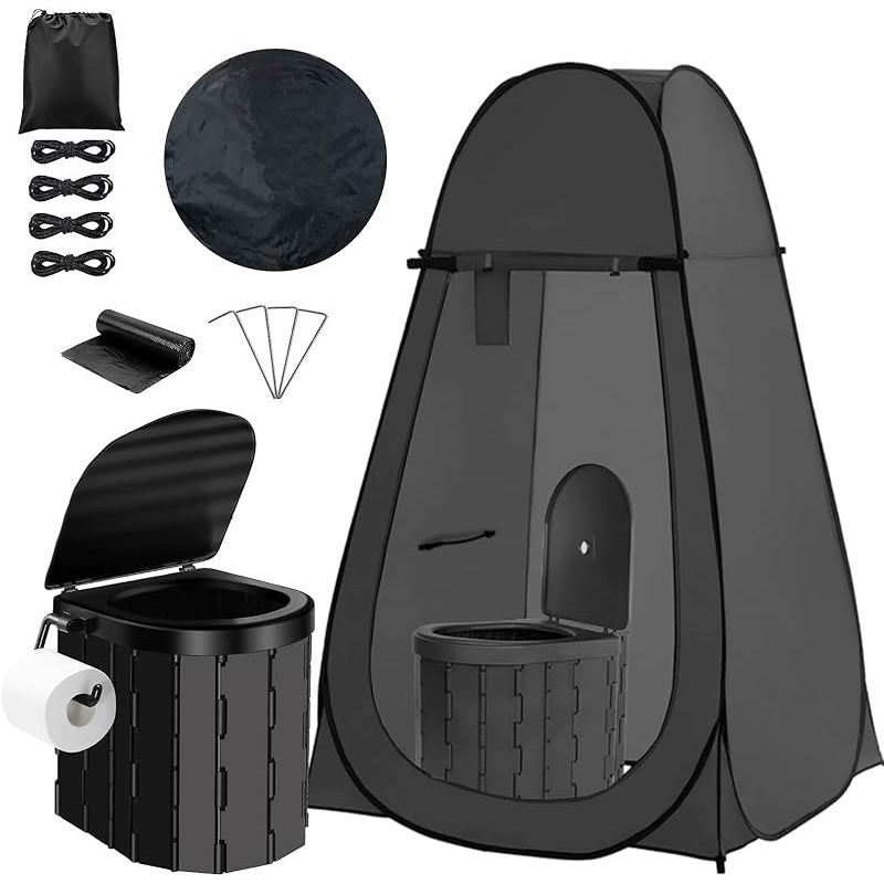 Pop-Up Privacy Tent with Carry-along Camping Toilet for Adults | Ground Stakes & Windproof Ropes for Camping | Foldable Outdoor Shower Changing Potty Tent Kit with 12 Toilet Bags | Hiking | Travel & Picnics