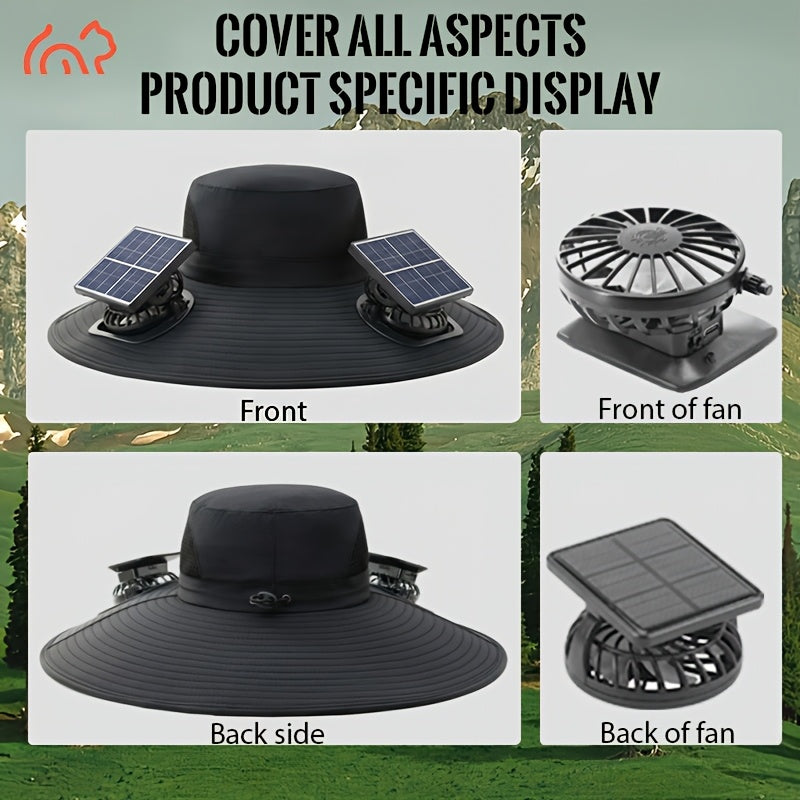 Adjustable Strap, Breathable Mesh Design, High Airflow, Long Battery Life, Ideal for Fishing Hiking Camping Gardening Outdoor Work | Solar Powered Dual Fan Sun - product image 4