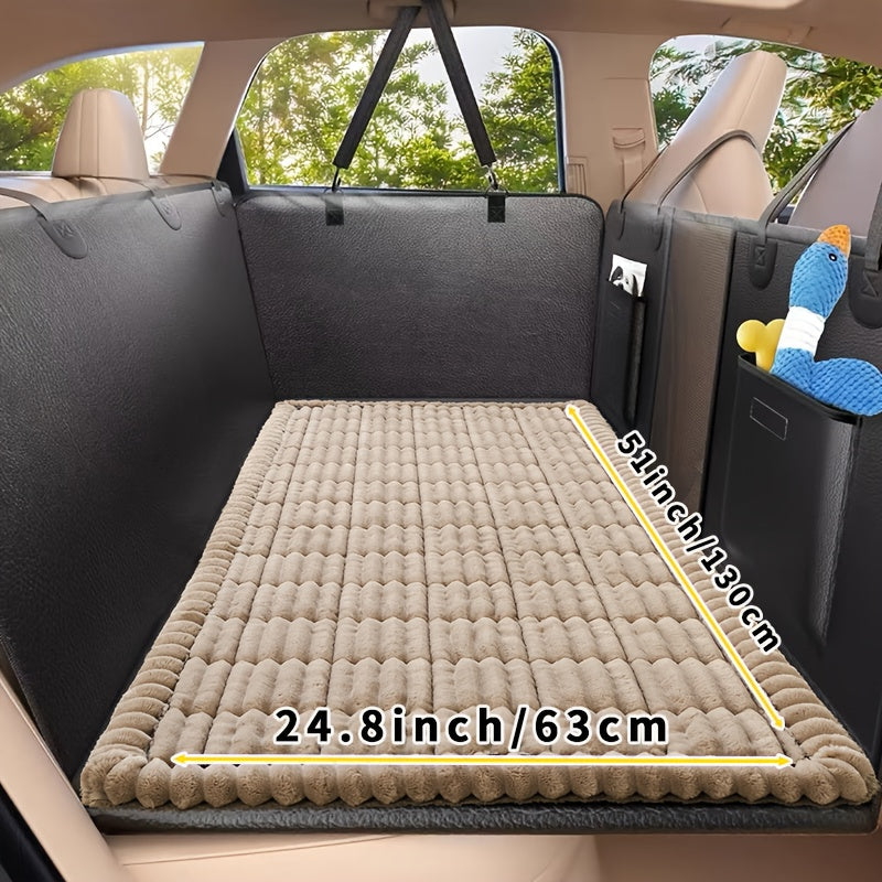 Dog Car Mat Nonslip Pet Seat Cushion with Rear Extension Pad | Fits All Dog Sizes Small Medium Large | Heavy-Duty Anti-Scratch Waterproof Floor Liner for SUVs Sedans Trucks | Durable Polyester Travel Protector