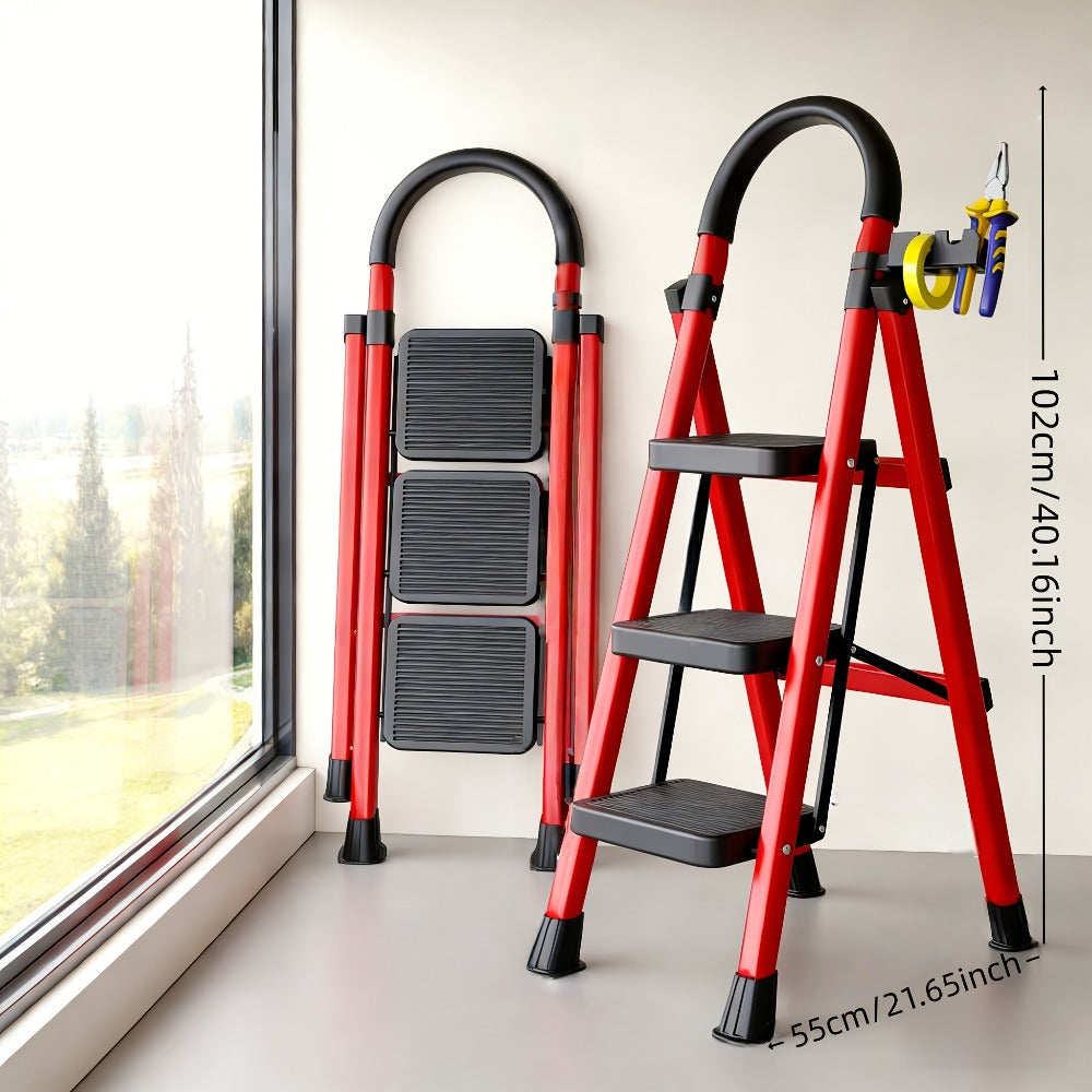 Folding Step Stool Ladder 500lbs Heavy Duty Steel with Anti-Slip Wide Treads & Handrails – Safety Lock, Portable Multi-Step Ladder for Home, Kitchen & Outdoor Use, Mini / Medium /  - product image 3