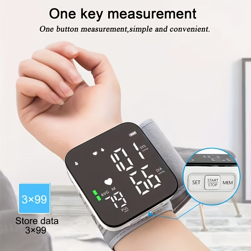 Automatic Wrist Blood Pressure Monitor with Large LCD Screen - Digital Blood Pressure Cuff with Hypertension Detector, Heart Rate & Pulse Meter