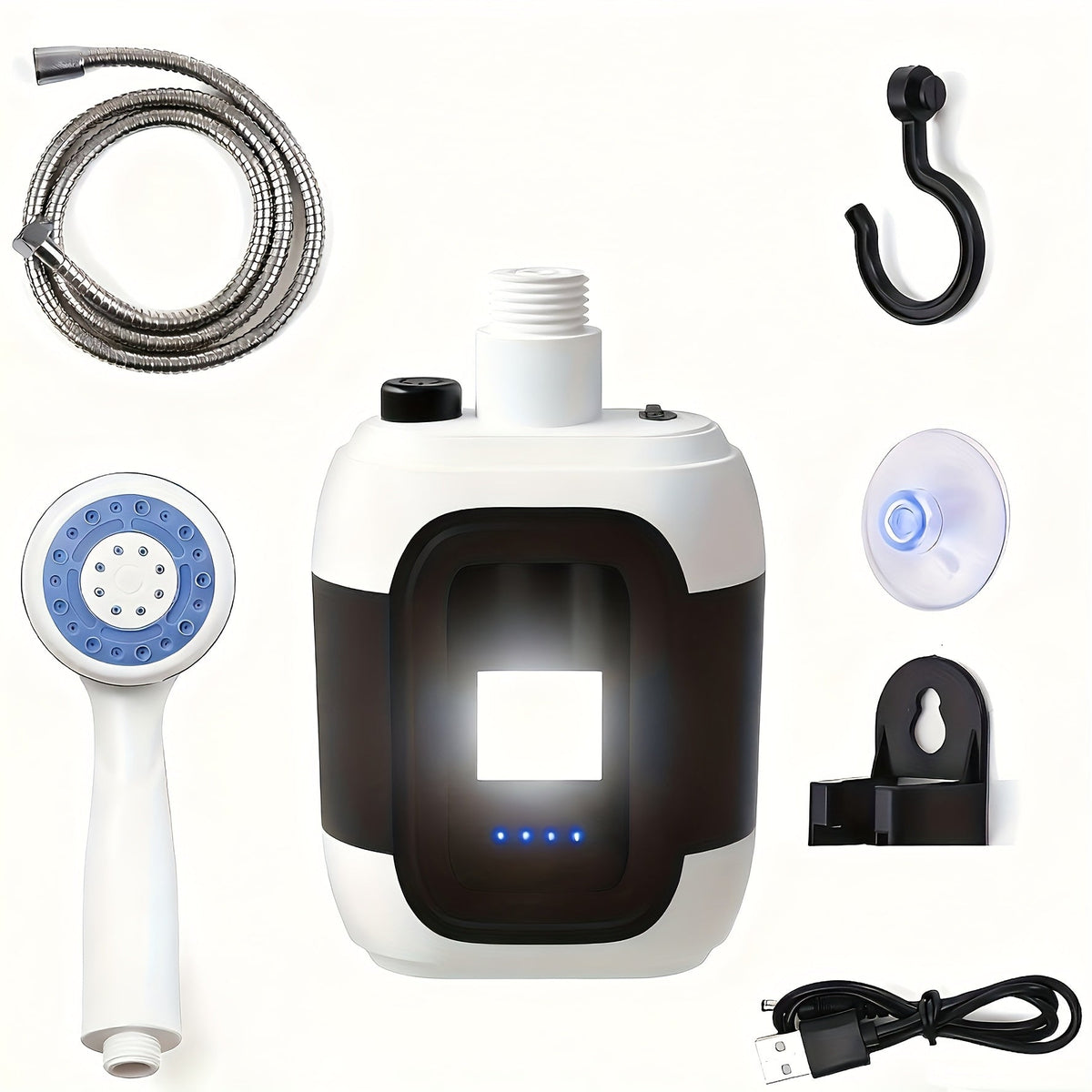 Portable Outdoor Shower with Light 2-in-1 – Camping, Hiking, Pet Bathing & Car Cleaning Shower Pump – 2000mAh Rechargeable, Power Display, Spray Nozzle, Hose - product image 2