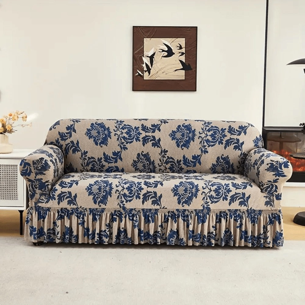 Stretch Sofa Cover Slipcover High-Stretch Fabric Ruffle Skirt Non-Slip Rod All-Season Snug Fit for 1 2 3 4 Seater Couch — Dark Blue with Pillow Cover - product image 3