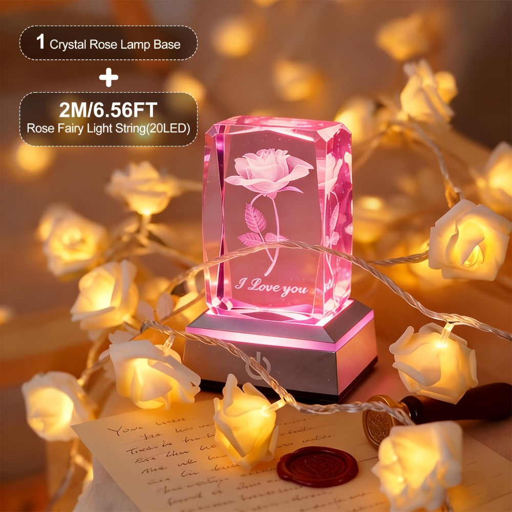 Rose Crystal LED Night Light – Colorful Floral LED Sign Lamp, Romantic Desk Light for Bedroom Vanity, Unique Gift for Girlfriend Wife Mom on Women's Day Anniversary Birthday (4 Sty - product image 7