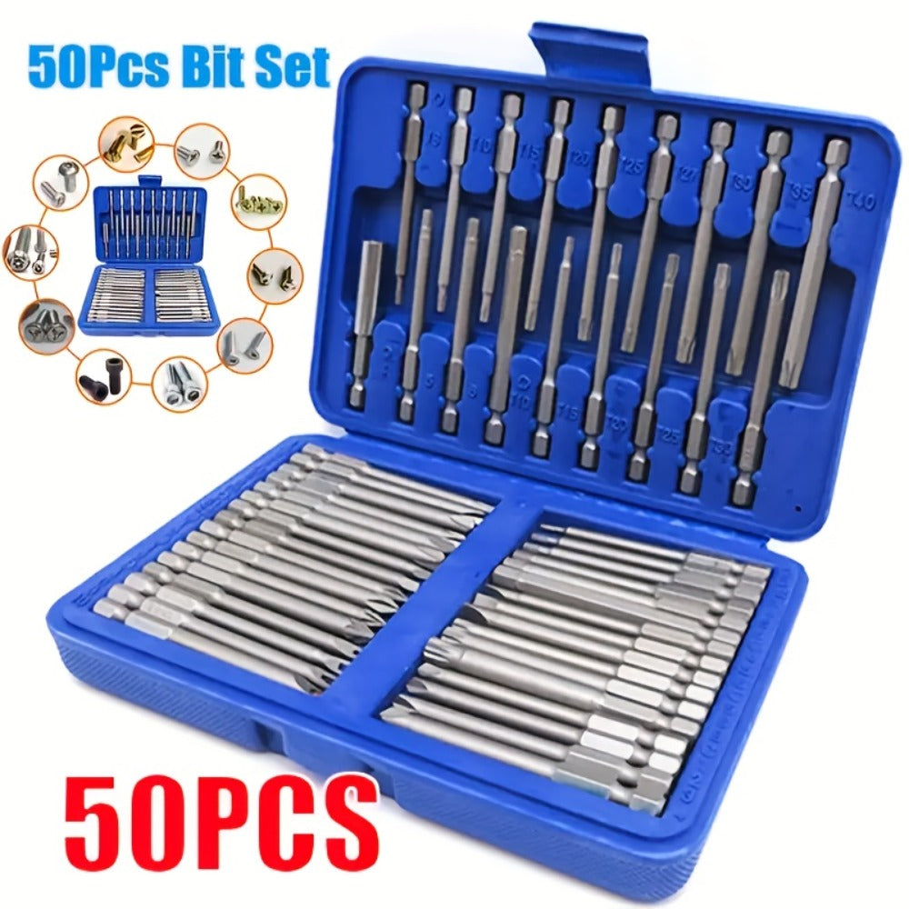 Magnetic Screwdriver Bits Set 50pcs – 75mm Extended Security Bits, 1/4" Hex Shank, Torx Star Hex Spline, for Power Drills & Hand Screwdrivers - product image 5