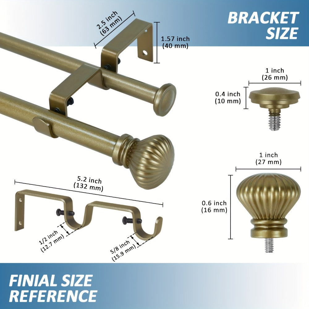 Double Curtain Rod Set Adjustable with Fluted Ball Finials Double Brackets 4 Colors 2 Sizes Window Curtain Hardware - product image 11