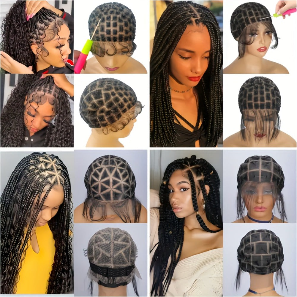 Crochet Wig Cap DIY Braiding Set Double Full Lace Baby Hair Premade Lace Front | Nylon Hair Net Hook Tool for Making Braided Wigs 82 109 112 121 Sections Natural Black - product image 5