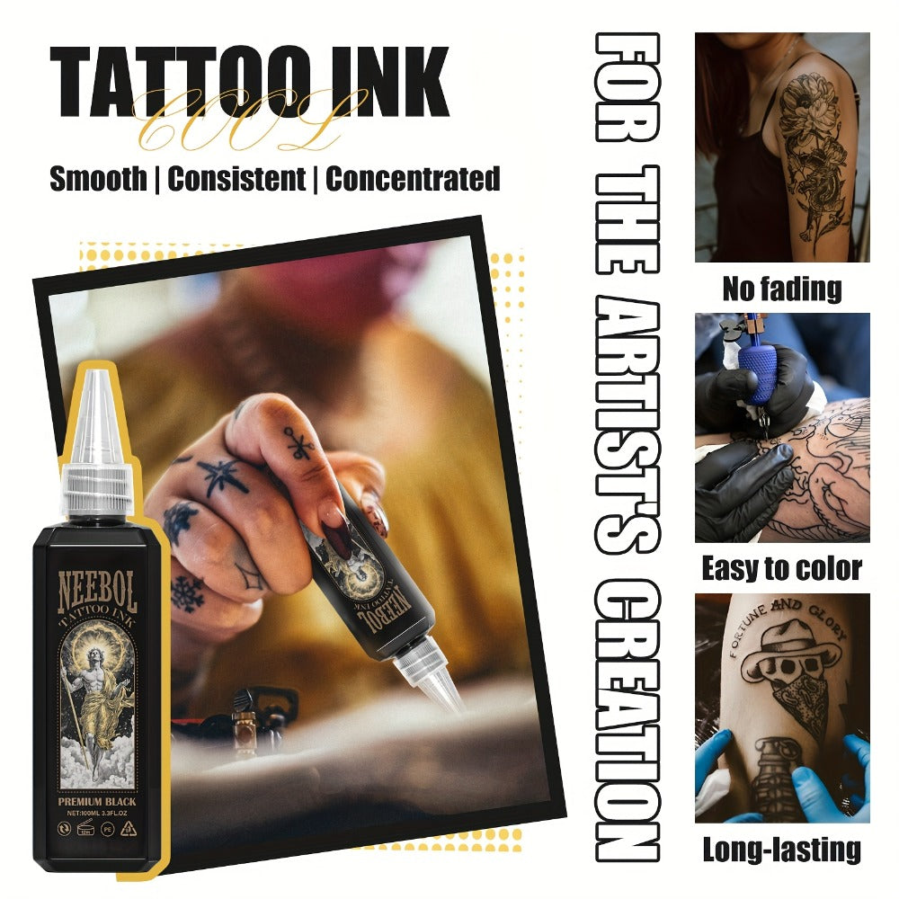 Black Tattoo Ink 3.38oz 100ml - Neebol Premium Super Dark Formula for Outlining Shading Blending, Long-Lasting Fade-Resistant Body Art Ink for Professional Tattoo Artists & Beginne - product image 6