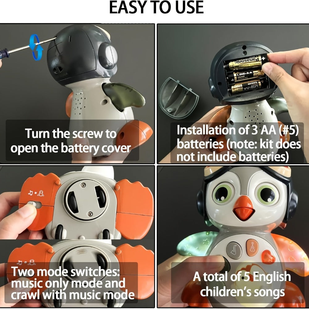 Interactive Tummy Time Learning Toy for Infants 6-12 Months, Sensory Light Up Dancing Penguin, Perfect Easter Basket Stuffer & Baby Gift | Baby Crawling Penguin Musical Toy with Music, Lights & Movement