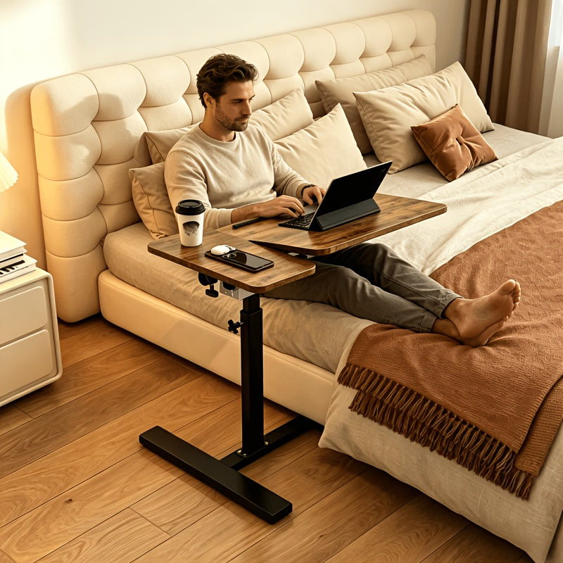 Invisible Roller Dual-Tabletop Adjustable Care Bed Table, Dual Desktop Tiltable Bedside Nursing Table for Home Hospital Use, Portable Bedside Dining Table for - product image