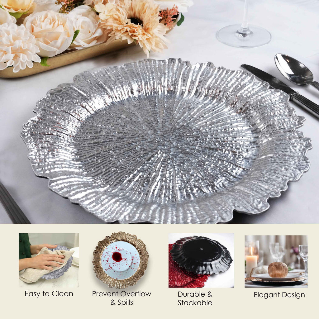 Charger Plates 13 Inch Set of 24 – Floral Reef Design Decorative Dinner Plate Chargers for Wedding Table Setting Party Banquet Reception Decor Silver Rose Gold Red - product image 3
