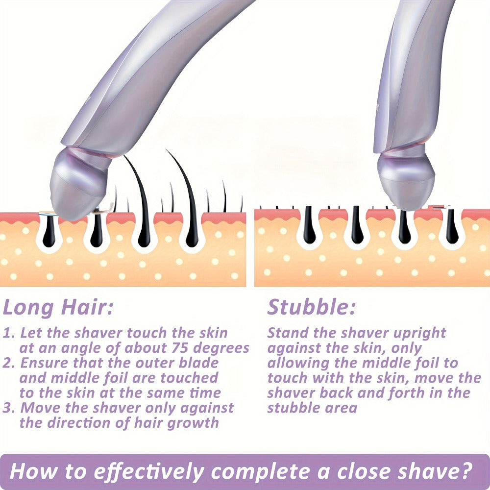 Bikini Shaver for Women Waterproof Rechargeable Stainless Steel Blade Electric Body Hair Razor – Wet & Dry Pubic Legs Arms Underarm Hair Removal, Portable Close Shave Purple - product image 7