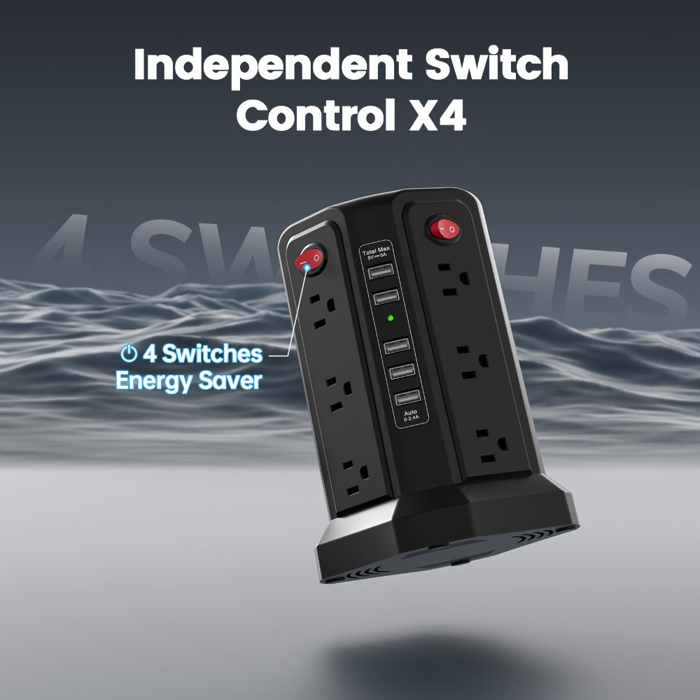 Surge Protector Power Strip Tower with 12 AC Outlets 5 USB Ports 8.8FT Extension Cord Night Light 4 Individual Switches Overload Protection for Home Office Desk Dorm Room - product image 12