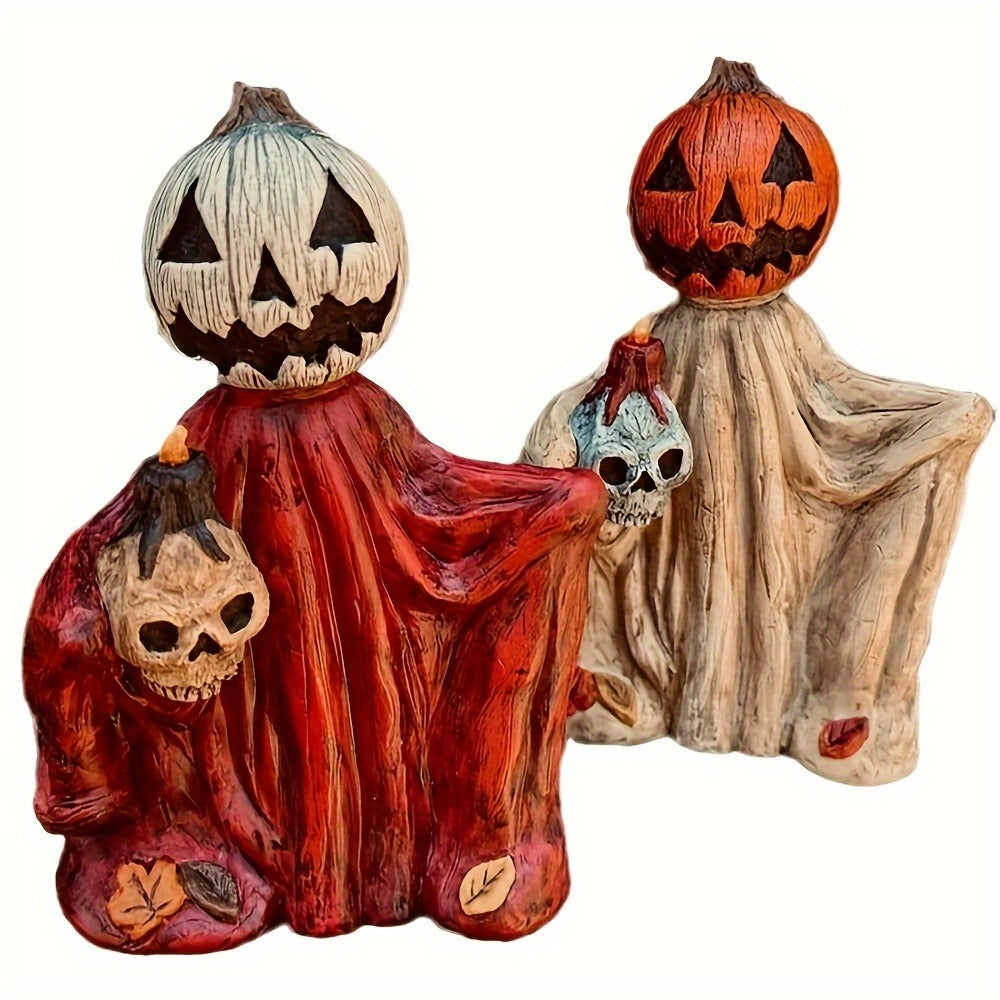 Halloween Pumpkin Wizard Resin Figurine 2-Pack – Spooky Desktop Ornament & Bookshelf Decor, Skeleton Gnome Tabletop Statue for Halloween Home Decor & Seasonal Display - product image 2