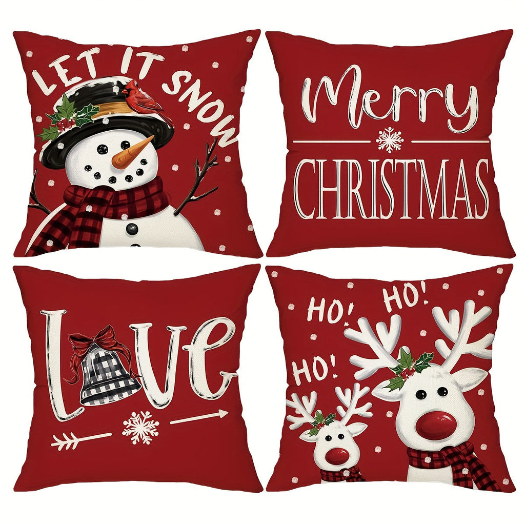 Christmas Throw Pillow Covers 4pcs Set 18x18 | Reindeer Snowman Buffalo Plaid Cushion Covers, Winter Holiday Farmhouse Home Decor, Sofa Couch Porch Patio, No Insert - product image 11