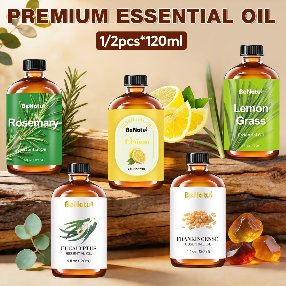 Pure Essential Oil Set 4.06 oz — Frankincense, Lemon, Lemongrass & Rosemary Oils for Massage, Bath, Hair, Skin & Nail Care, Aromatherapy Gift for Women, Mother's Day & Birthday Gif - product image