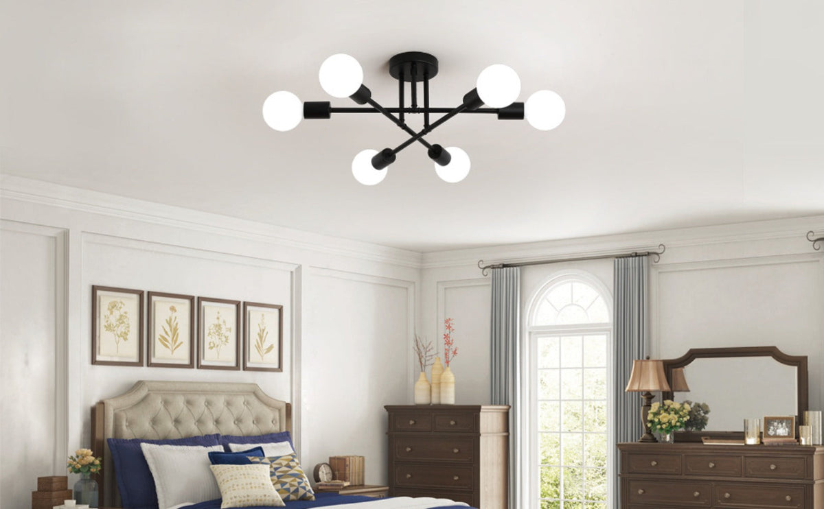 Sputnik Chandelier 6-Light Black Industrial Ceiling Light Fixture Semi Flush Mount for Bedroom Dining Room Living Room Kitchen - product image 10