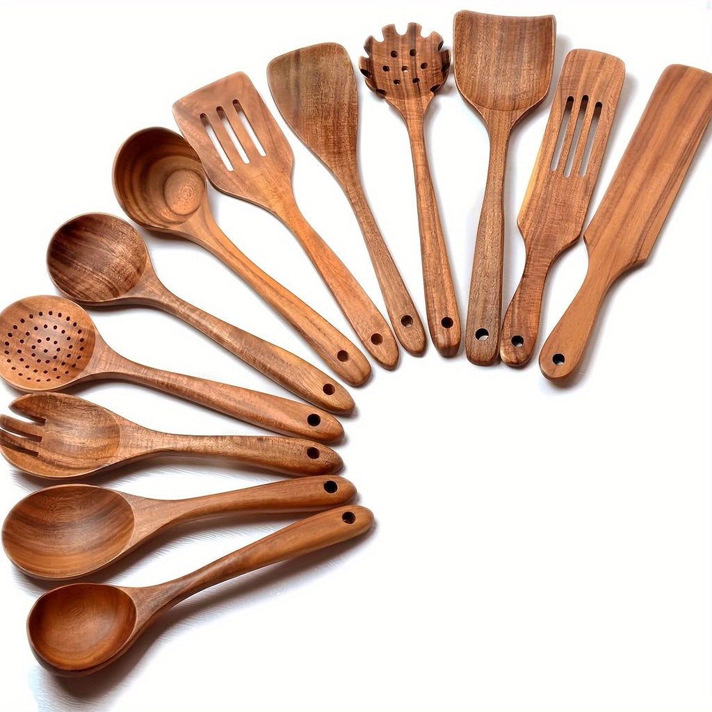 Teak Wood Kitchen Utensil Set 3 Piece Solid Wood Cooking Spoon Rice Spoon High Temperature Resistant Non-Stick Pan Safe Wooden Cooking Utensils Polished Finish - product image 2