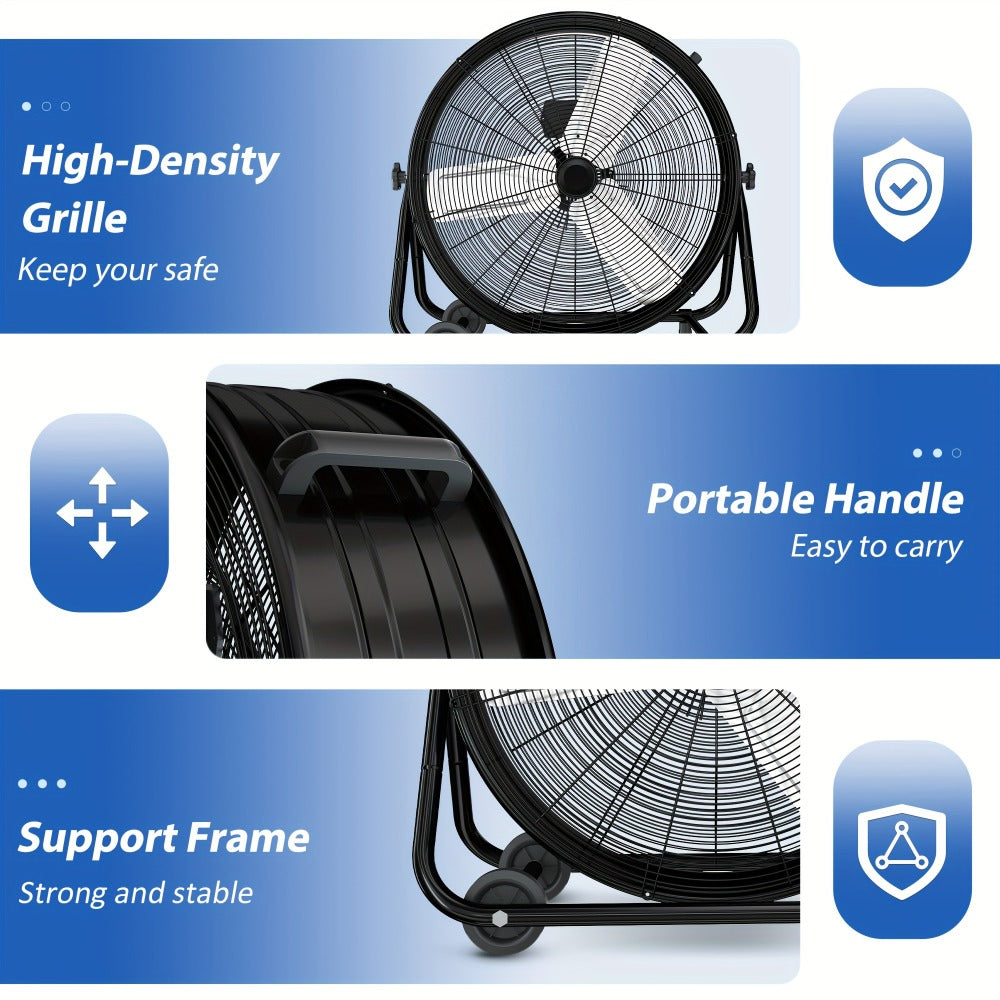 Industrial Drum Fan High Velocity Floor Fan 24 30 Inch | 3-Speed Heavy Duty Metal Air Circulator 360 Tilt Casters ETL Listed | Powerful Warehouse Garage Workshop Patio Commercial F - product image 11