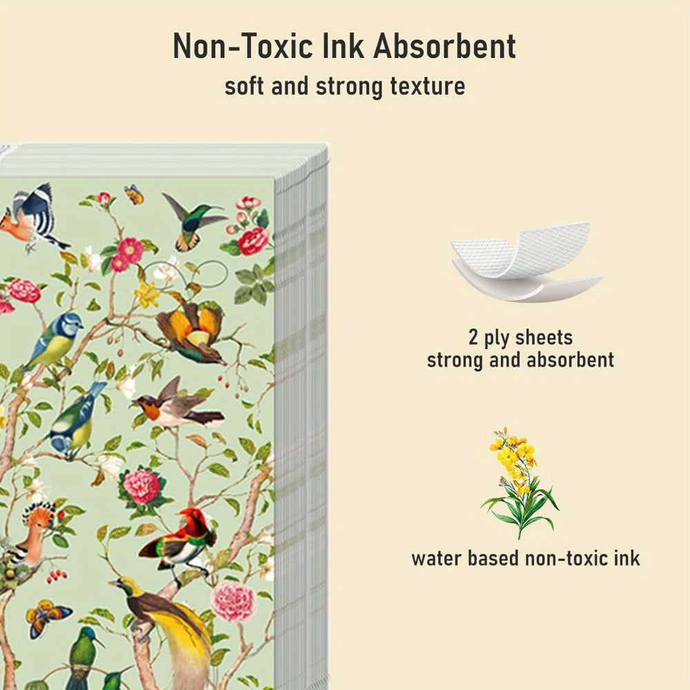 Decorative Disposable Guest Hand Towels for Bathroom, Wedding, Bridal Shower, Baby Shower, Birthday Tea Party & Elegant Table Setting | Vintage Floral Bird Watercolor Paper Napkins 100 Pcs