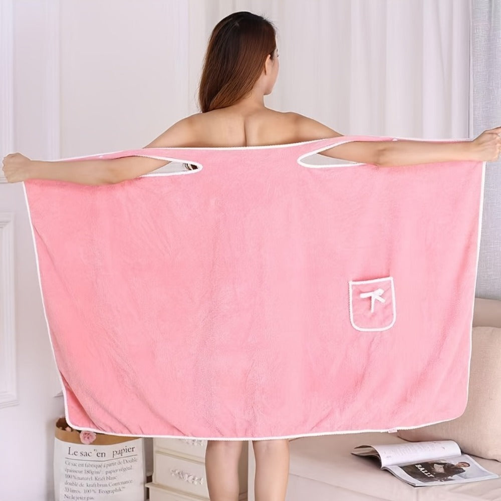 Wearable Bath Towel Wrap Coral Fleece Bow-Knot Strapless Bathrobe Quick Dry Absorbent 260GSM Soft Skin-Friendly Adult Shower Towel for Bathroom Beach Spa Light Purple Pink - product image 4