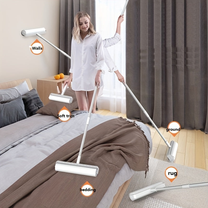 Reusable Sticky Roller for Sofa, Carpet, Clothes, Floor & Furniture, Tear-Off Design, White – Lint Roller with 49-Inch Extendable Handle for Pet Hair Removal