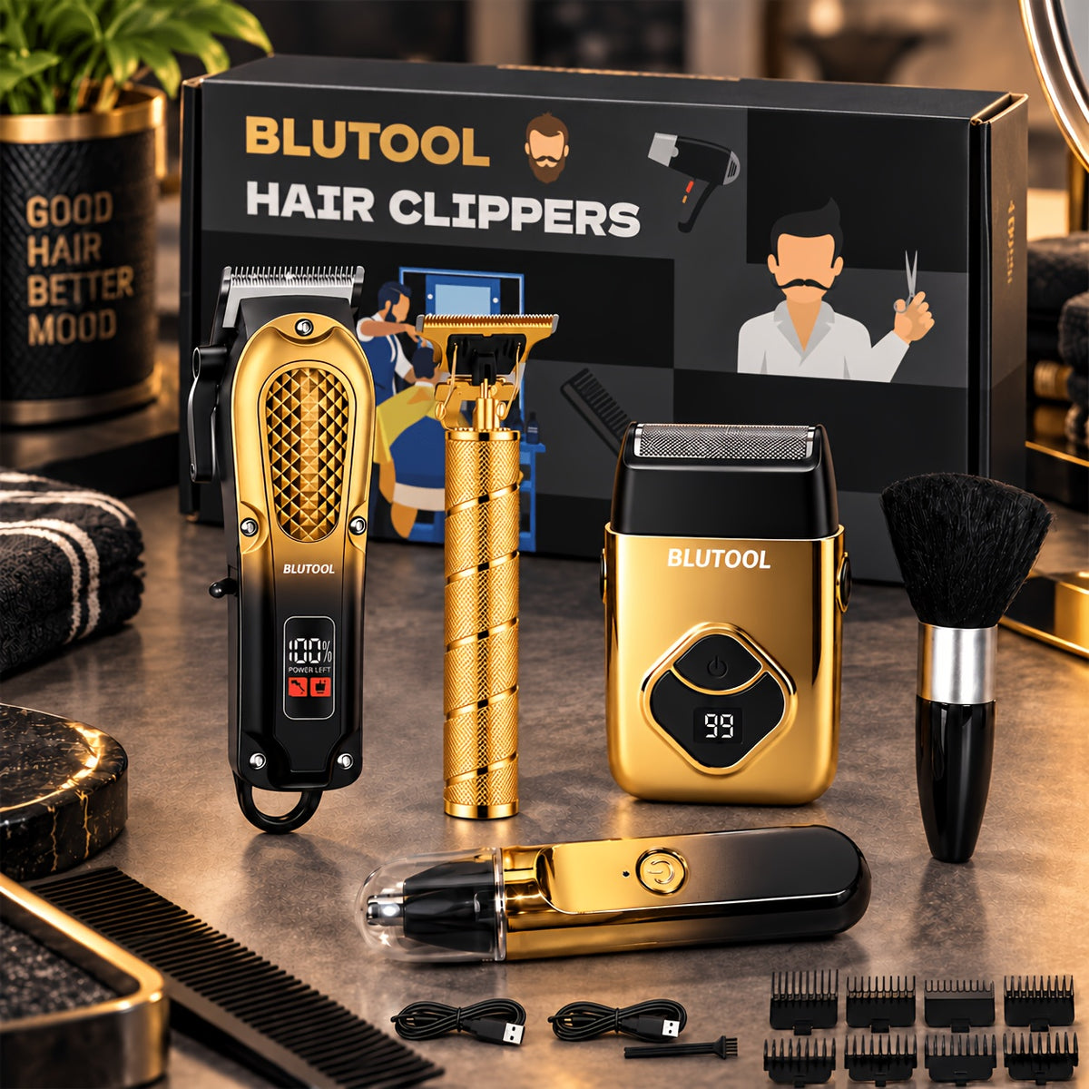 Men' Wireless Electric Hair Clipper & Trimmer - USB Rechargeable Professional Grooming Kit with LCD Display Suitable for Beard, Face, Body Hair Care, USB- for Home, Travel, Car Use