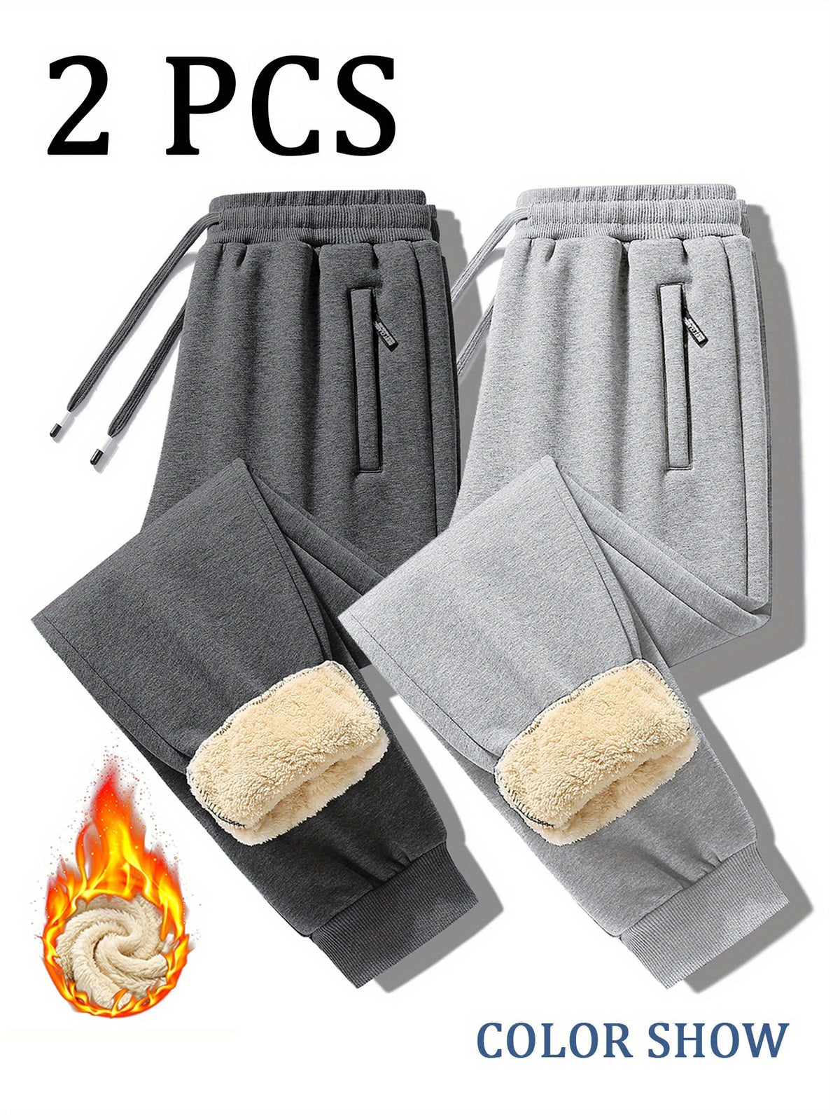 2pcs Set Of Winter Men's Warm and Friendly Soft Casual Pants, Winter Outdoor Travel with Added Casual Pants, Hidden Zipper Pocket Design, Foot Binding, Warm - product image 34