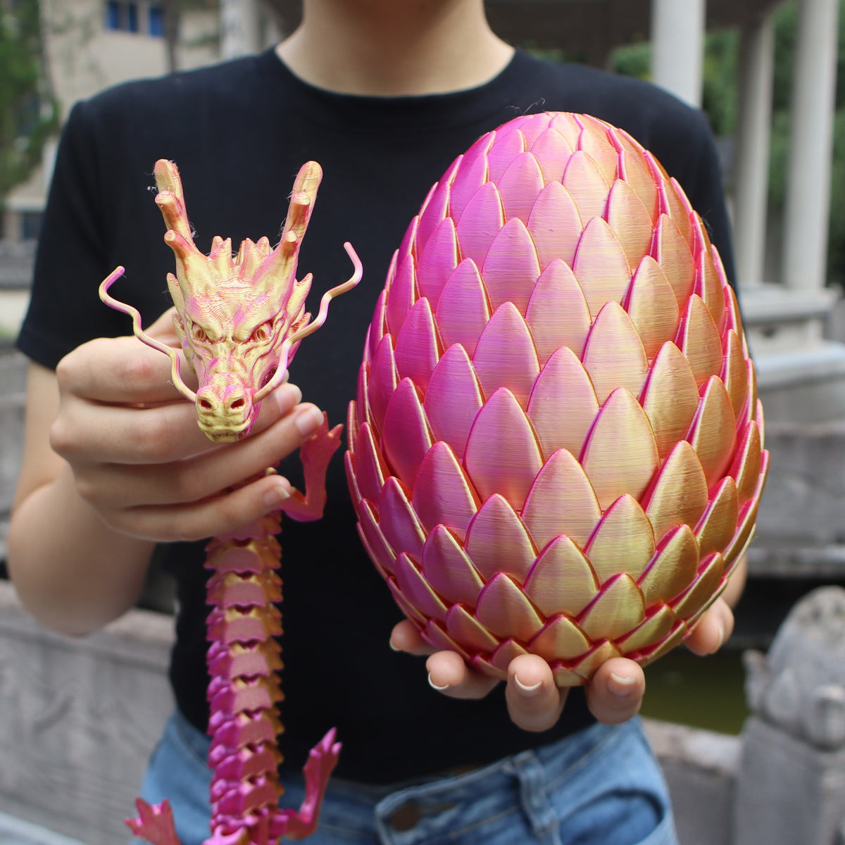 7.09in Scaled Egg + 23.62in Large Dragon Ornament, 10 Colors Rainbow Amethyst Crystal Fantasy Collector Gift for Adults Easter Valentine Birthday – Dragon Egg Gift Set 3D Printed
