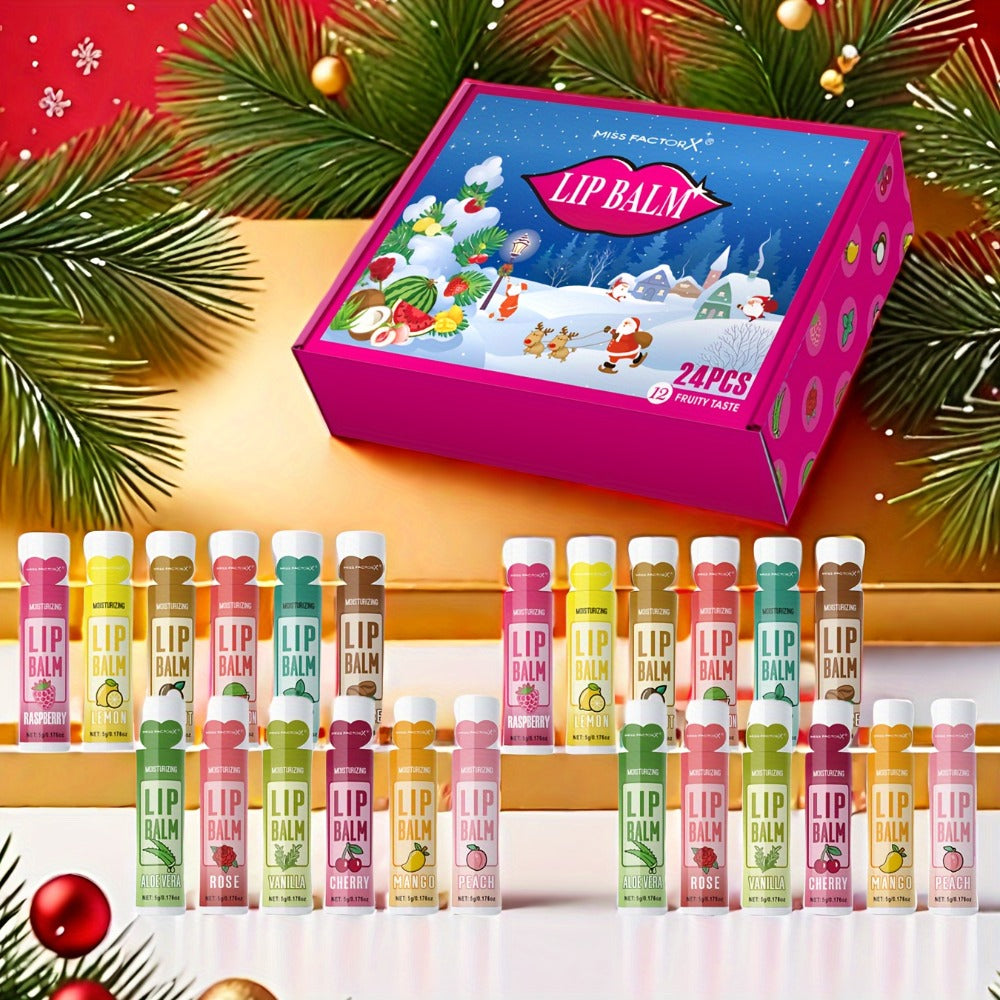 Lip Balm Set 24 Pcs Christmas Gift Box — Plant Fragrance Long-Lasting Moisturizing & Brightening Lip Color for Men & Women, Holiday Stocking Stuffer & New Year Party Favor Gift - product image 8