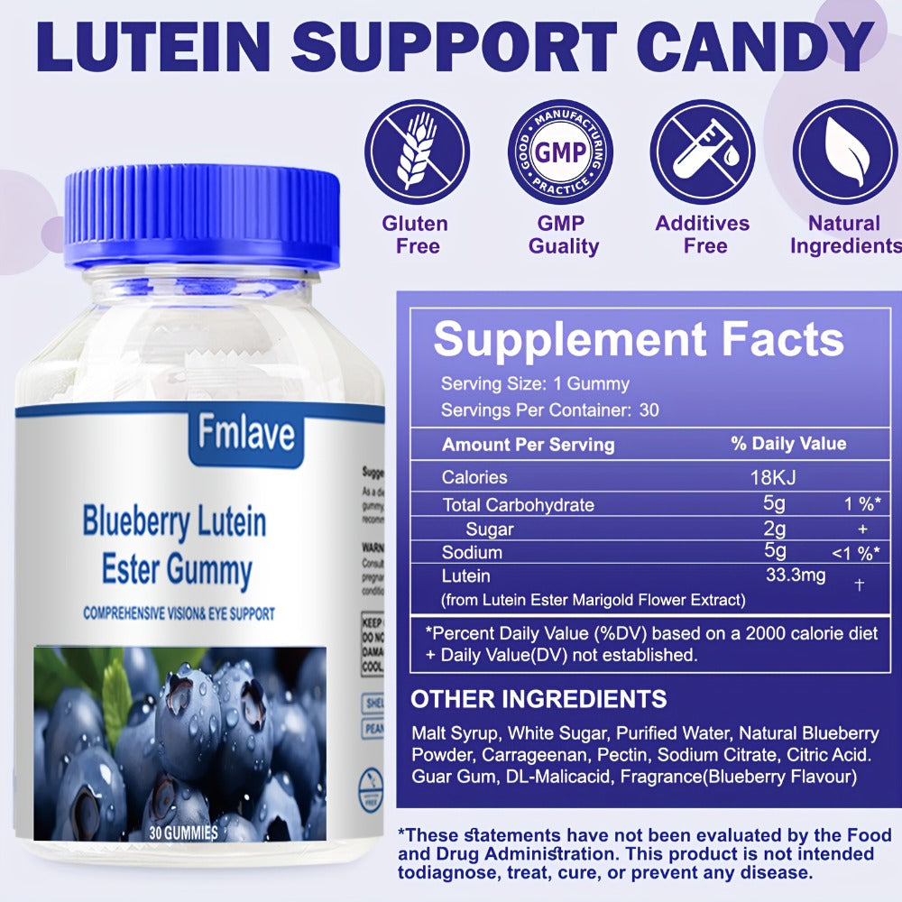 Lutein Eye Health Gummies Blueberry 30-Day Supply - Vision Clarity & Blue Light Protection Eye Vitamins for Kids & Adults - Individually Packed Chewable Eye Supplement 30 Count - product image 5
