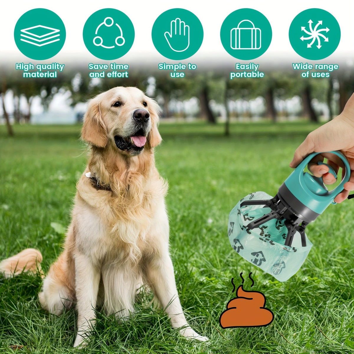 Dog Poop Scooper with Bag Dispenser – 5-Pack Portable Claw Design, Leak-Proof Waste Bags Included, Sturdy Plastic for Outdoor Dog Waste Pickup, Green - product image 5
