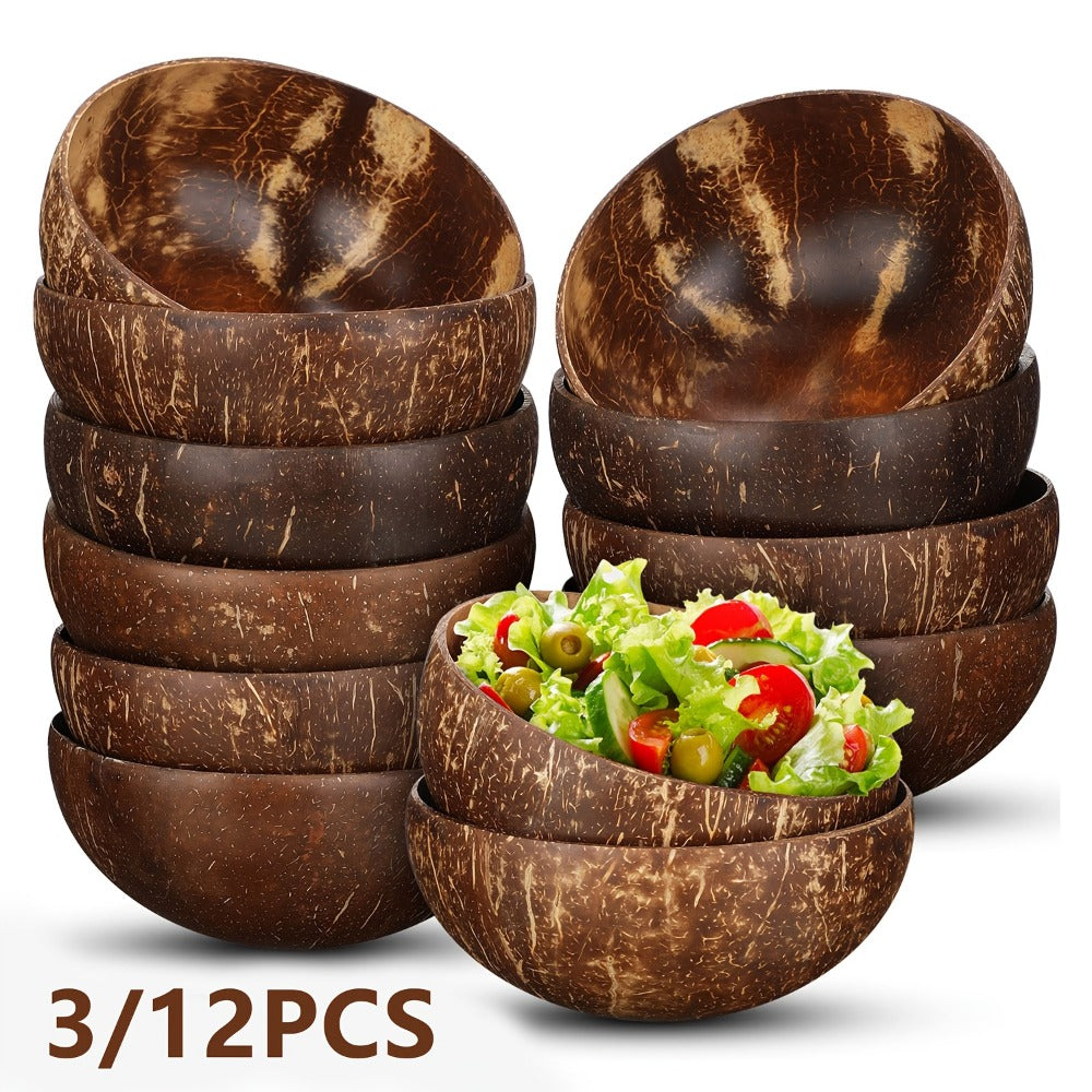 Coconut Shell Bowls Polished Handmade Natural Wooden Bowls for Smoothie, Acai, Fruit, Salad & Yogurt — Rustic Decorative Serving Bowls, Eco-Friendly Vegan Kitchen Gift | 3 or 12 Pa - product image