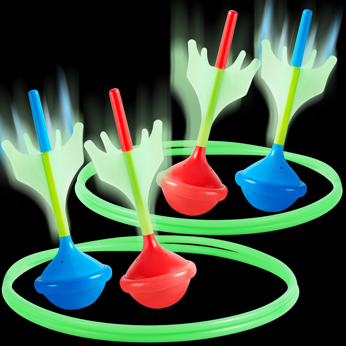 6 Piece Soft Tip Rubber Dart Set with 2 Target Rings for Kids & Adults, Outdoor Yard Camping Family Fun, Christmas Birthday Gift for Boys & Girls – Lawn Darts Game Set Glow in the Dark
