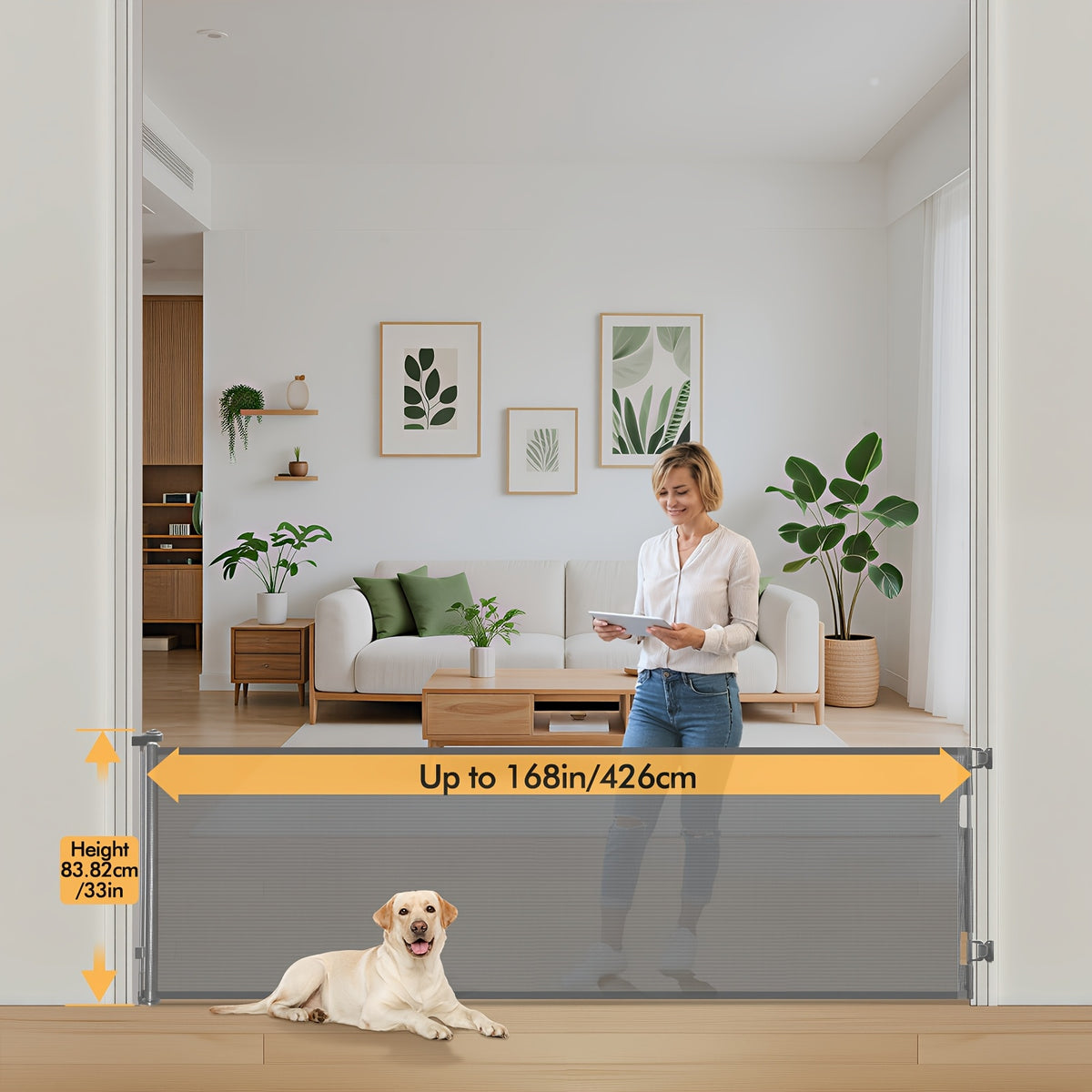 Retractable Gate, Mesh Gate, 33"/41"Tall Safety Gate for Doorways, Stairs, Hallways, Indoor/Outdoor, (Black/White/Grey), As A Holiday Gift - product image 18