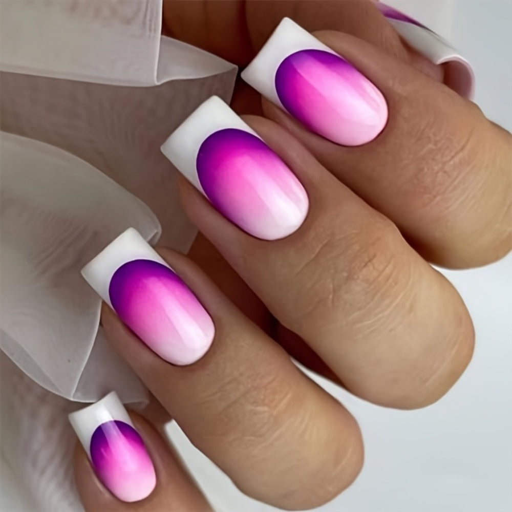 Ombre Press On Nails 216 Pieces 9 Packs – Gradient French Tip & Marble Square Full Cover False Nails for Women Girls | Colorful Nail Art Kit for Parties Weddings Daily Wear | Reusa - product image 8