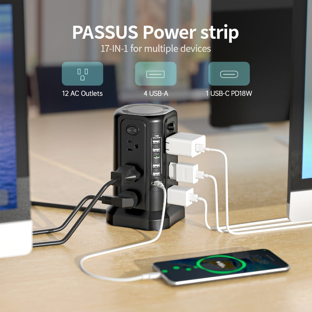 Surge Protector Power Strip Tower with 12 AC Outlets 5 USB Ports 8.8FT Extension Cord Night Light 4 Individual Switches Overload Protection for Home Office Desk Dorm Room - product image 14